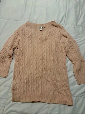 LOFT Cable Knit Crewneck Sweater - Light Peach
